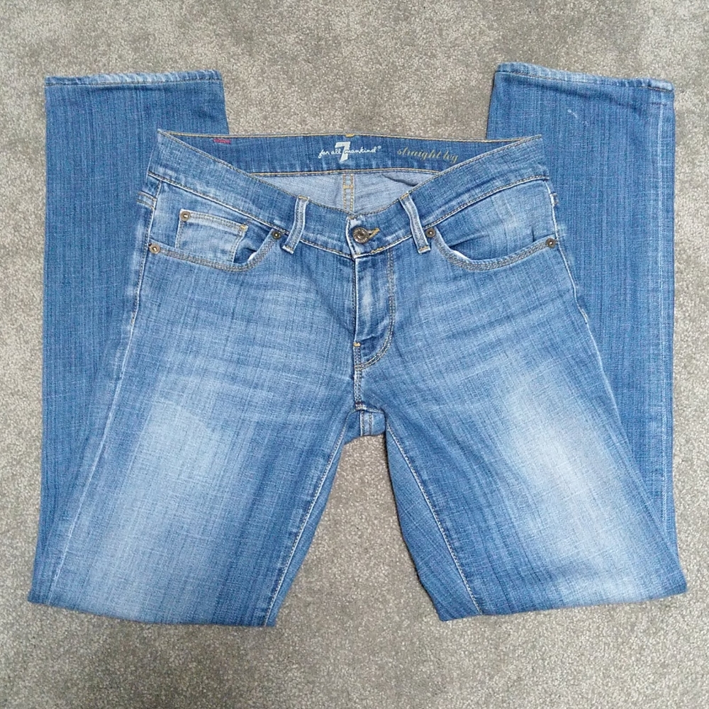 7 For All Mankind Light Wash Straight Jeans 27